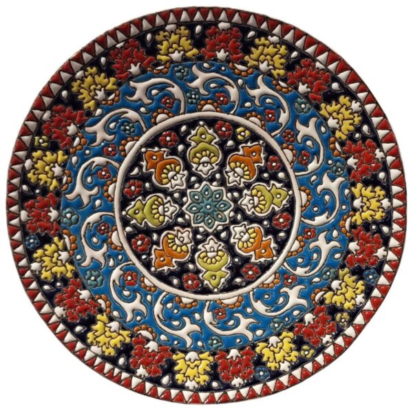 Dekorativer Keramikteller in persischer Minakari Emaillearbeit handgefertigt