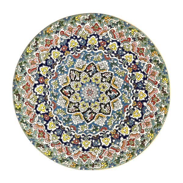 Dekorativer Keramikteller mit persischer Minakari Emaille für Wand- und Tischdekoration