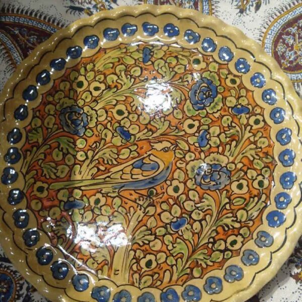Dekoratives Keramiktablett im Vogel- und Blumendesign, handgefertigt und handbemalt