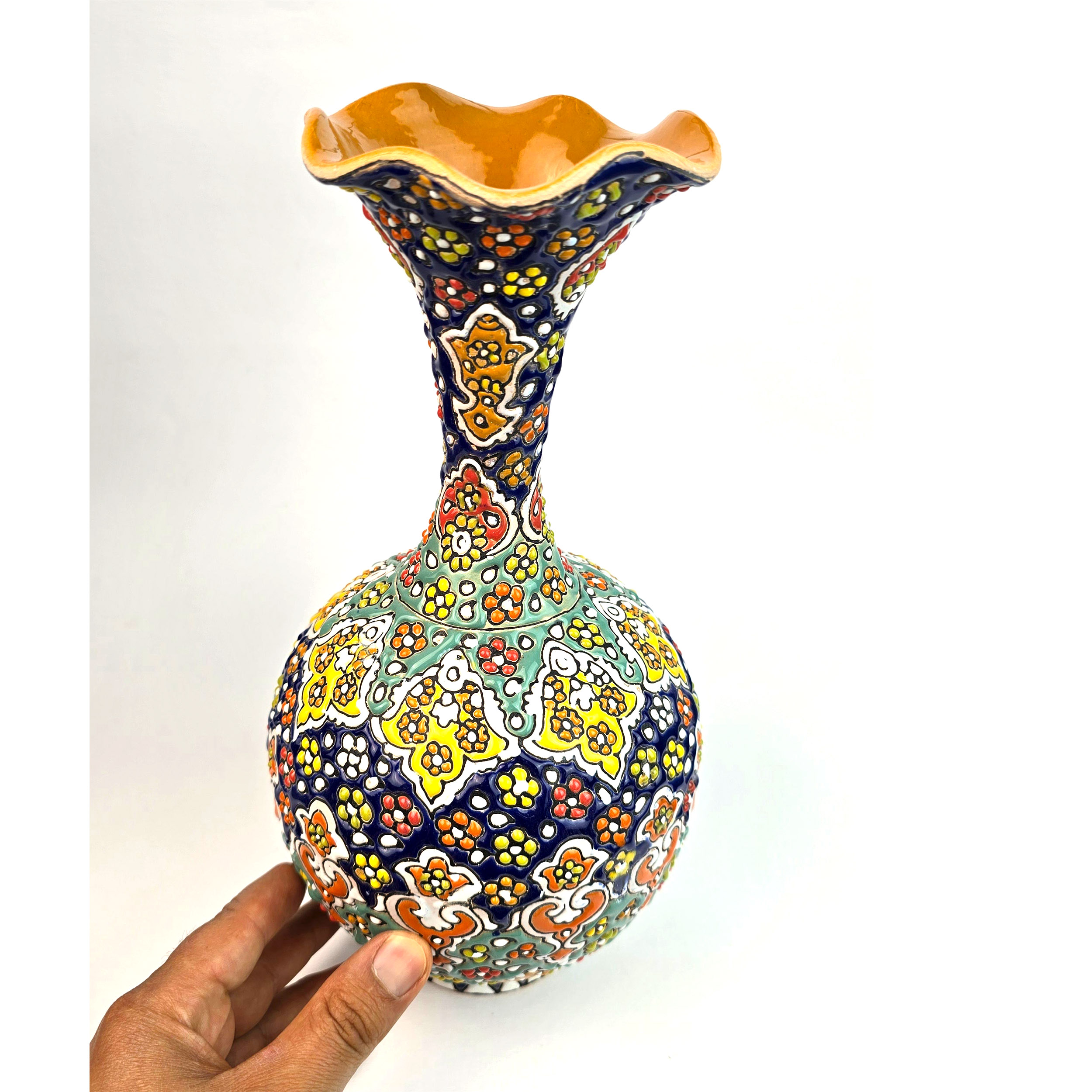 Dekorative Töpfer-Vase mit Persischer Minakari-Handbemalung in Emaillekunst