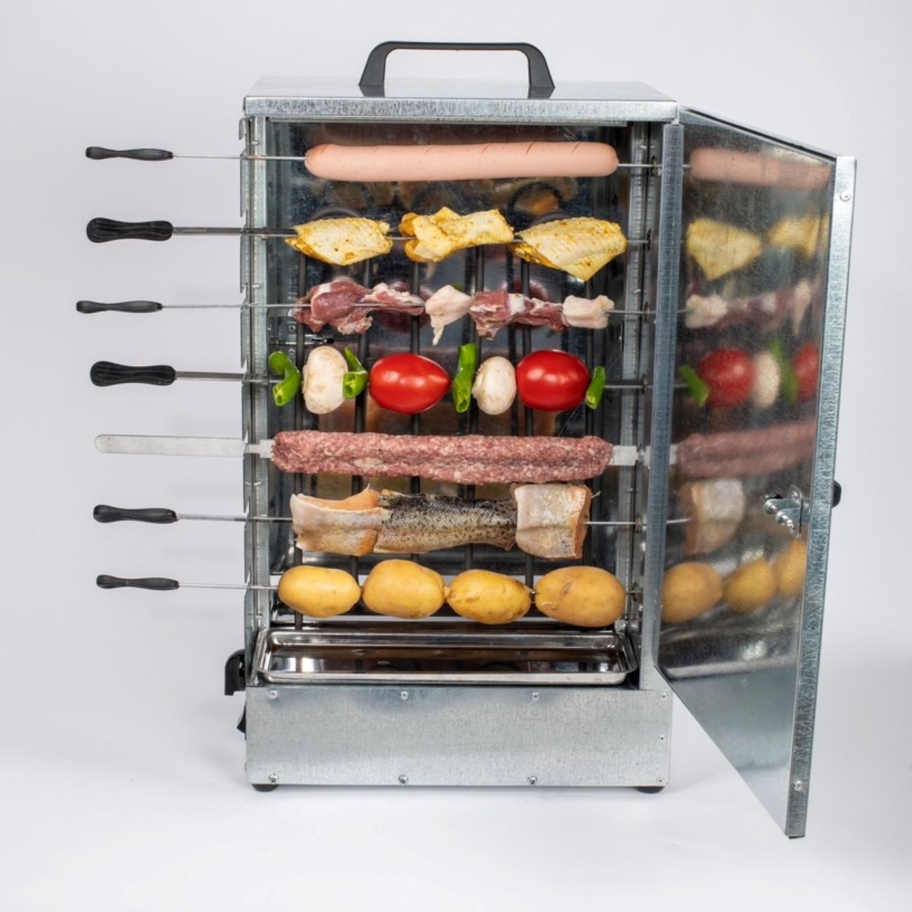 Elektrischer Kebab Grill Brenner - 14 Spieße, 2-seitig mit Kochzeit-Timer