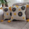 Punch-Needle-Kissenbezug – Besticktes Blumen Creme Design (Set von 2)