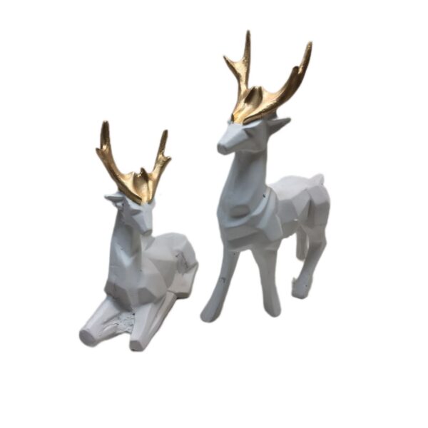 Geometrische Hirsch-Figuren im Kubismus-Stil 2 Stück - Modernes Kunst-Skulpturenset