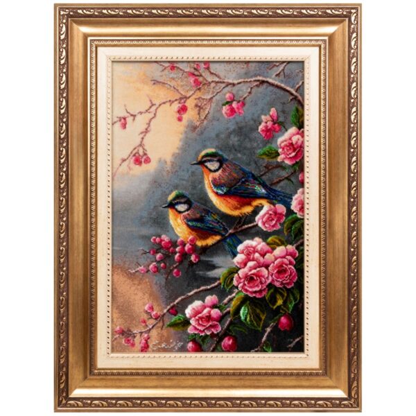 Handgeknüpfter persischer Bildteppich aus Tabriz, der einen Vogel darstellt