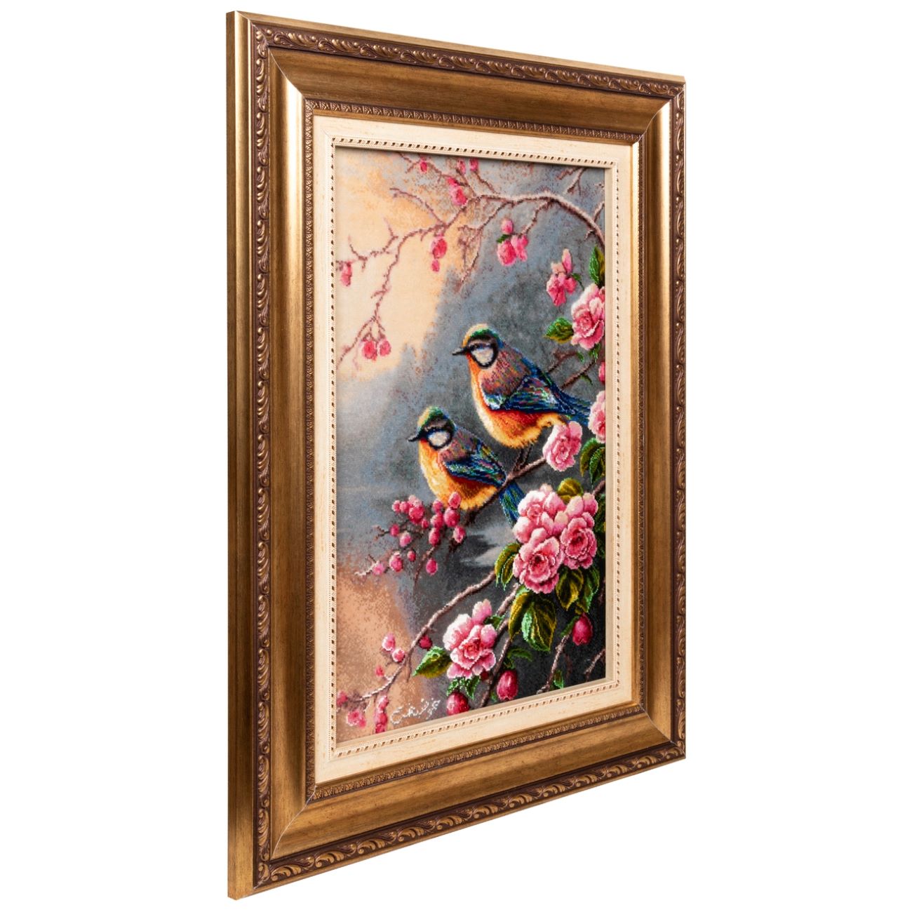 Handgeknüpfter persischer Bildteppich aus Tabriz, der einen Vogel darstellt