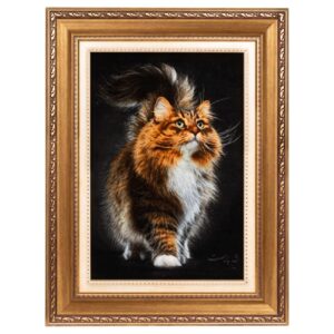 Handgeknüpfter persischer Bildteppich aus Tabriz, der eine Katze darstellt