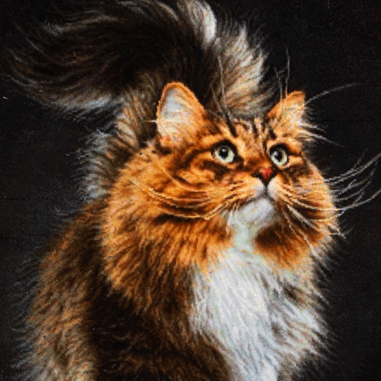 Handgeknüpfter persischer Bildteppich aus Tabriz, der eine Katze darstellt