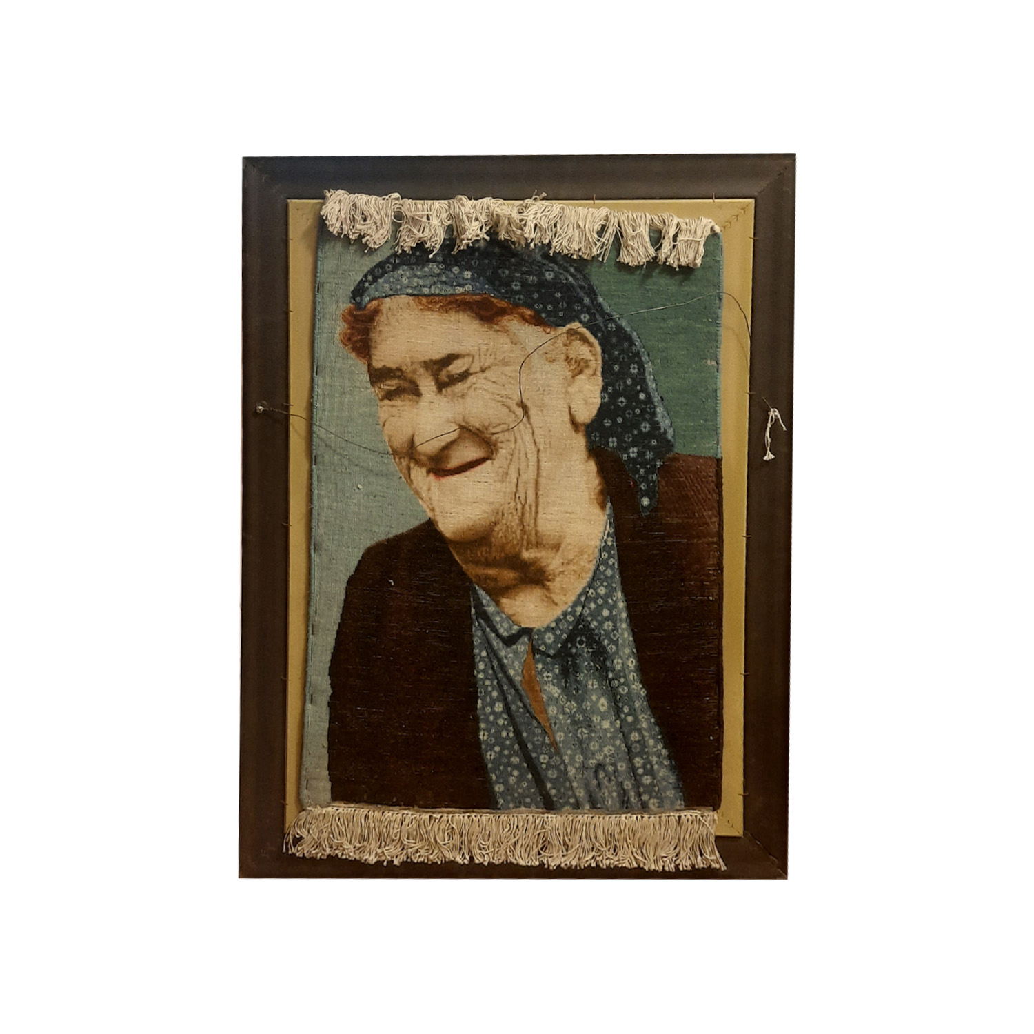 Handgeknüpfter persischer Bildteppich aus Tabriz, der eine alte Frau darstellt