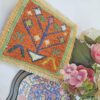 Handgewebter persischer Woll-Kilim-Untersetzer mit geometrischem Design