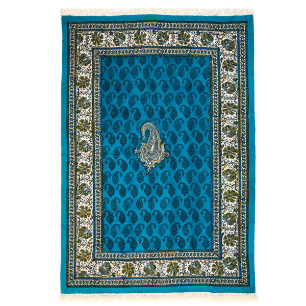 Iranische Tischdecke Blockdruck Ghalamkari aus Isfahan Paisley Blau 4-Sitzer