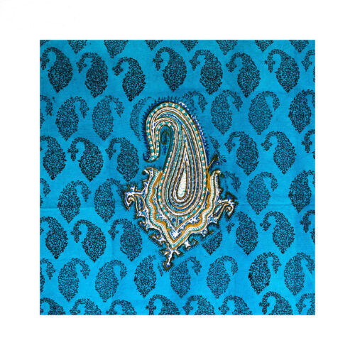 Iranische Tischdecke Blockdruck Ghalamkari aus Isfahan Paisley Blau 4-Sitzer