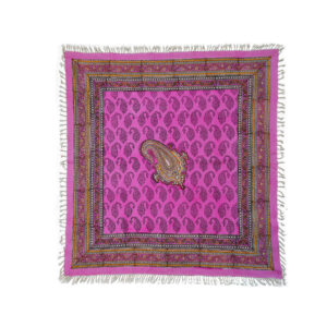 Iranische Tischdecke Blockdruck Ghalamkari aus Isfahan Paisley Pink 4-Sitzer