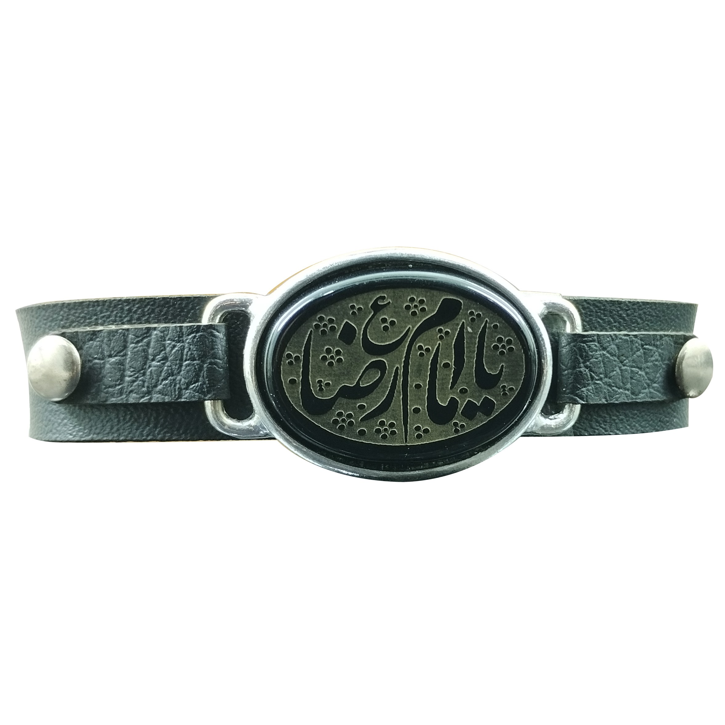 Islamisches Armband mit Leder & Achatstein für Männer in Imam Reza Kalligraphie