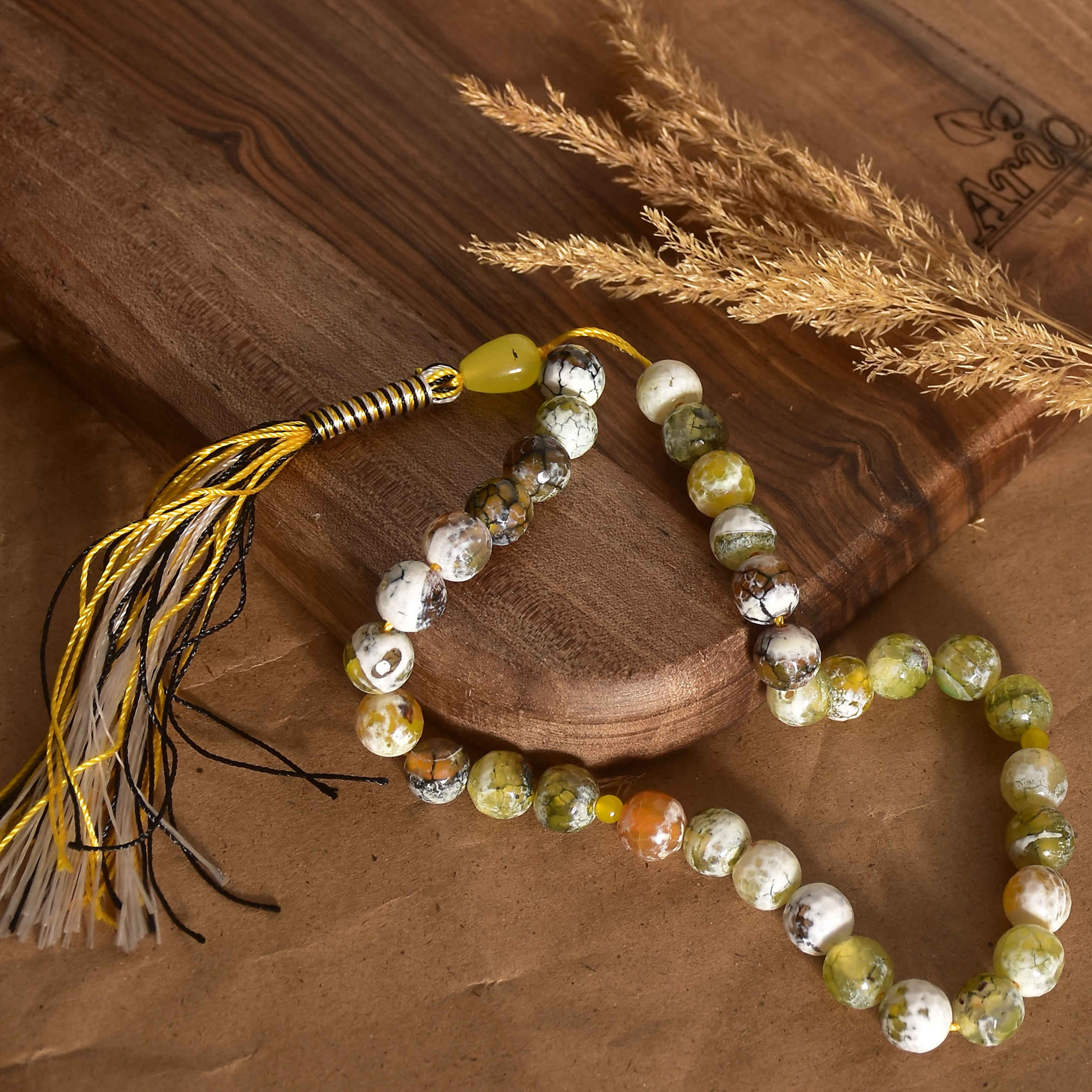 Islamischer Madagaskar-Achat Rosenkranz mit 33 Gebetsperlen Tasbih Misbaha gefertigt