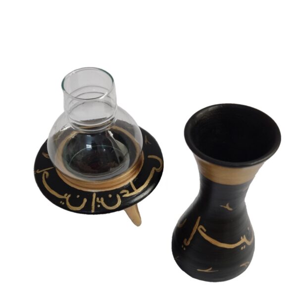 Islamischer Keramiktisch-Kerzenhalter mit Ya Hossein Design, Set aus 2 Stück