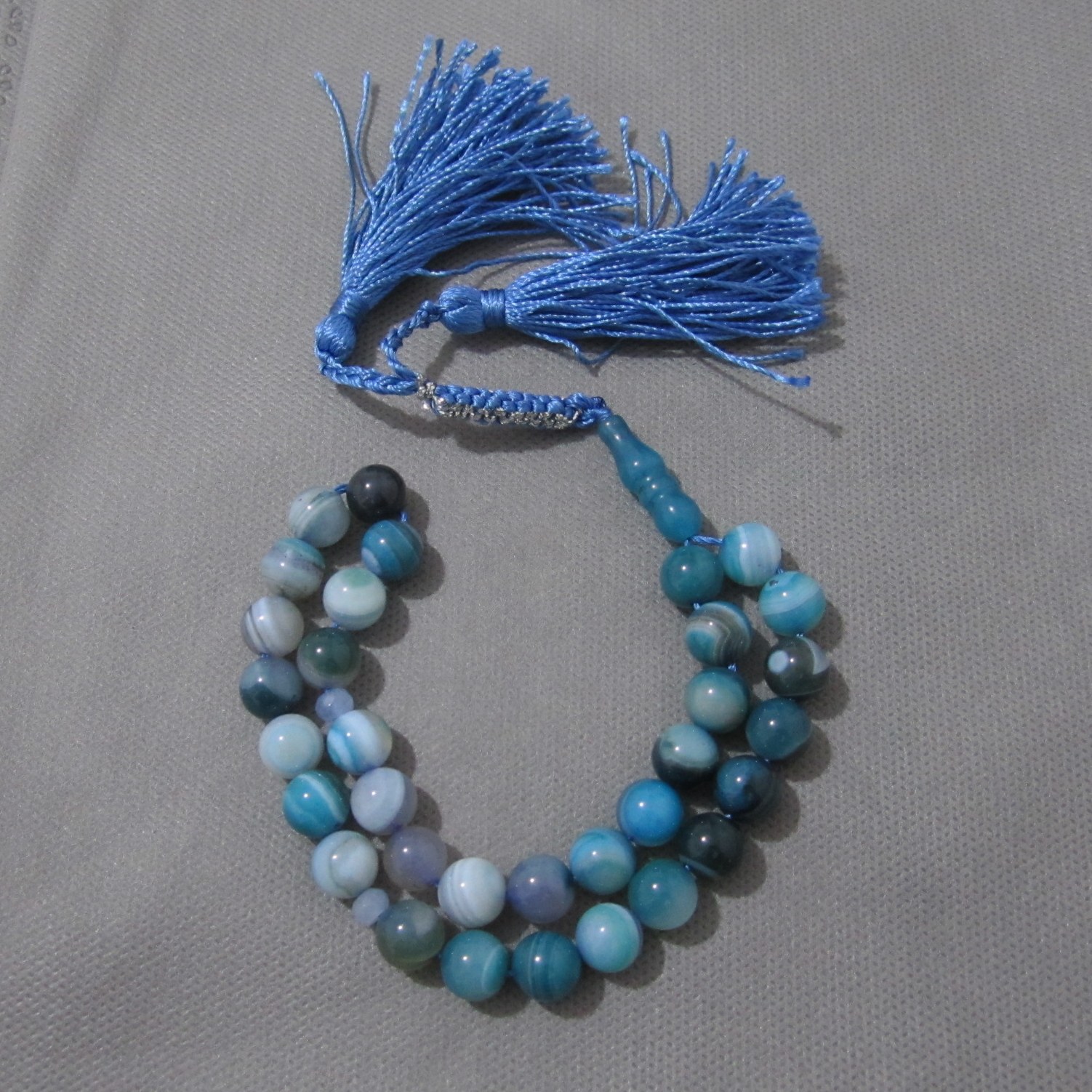 Islamischer Sulemani Hakik Rosenkranz Blaue Gebetsperlen mit 33 Perlen Tasbih gefertigt