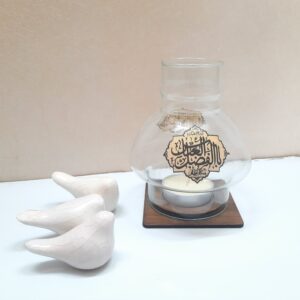 Islamischer Tisch-Kerzenhalter mit Holzbasis im Ya Abalfazl Design