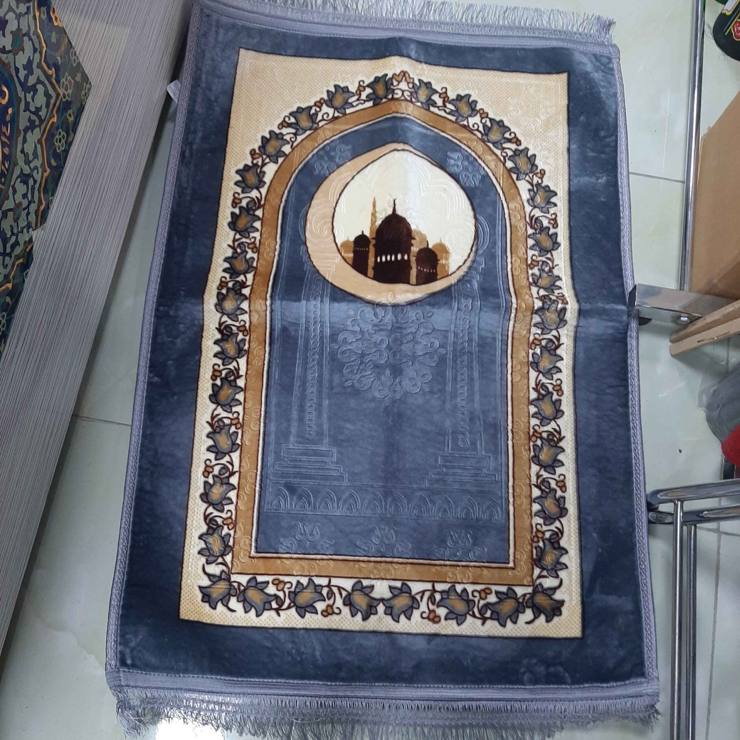 Islamische Samtgebetsmatte Sajada Polsterung Janamaz Blau