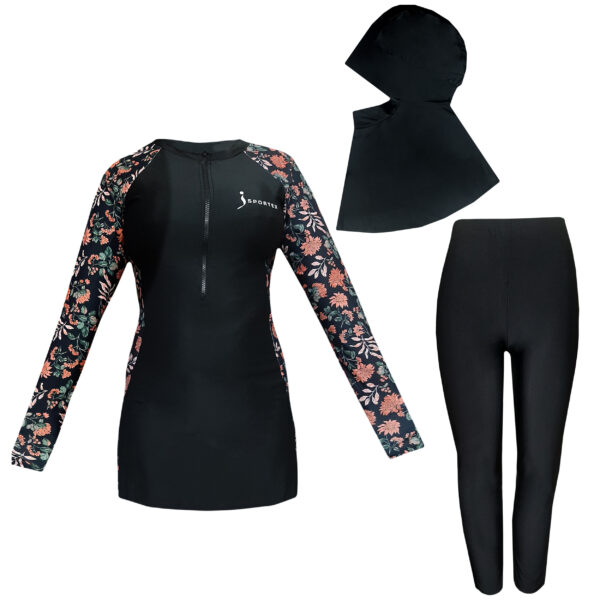 Islamisches Modisches Badebekleid Set für Frauen (3-teilig) mit Floralärmeln