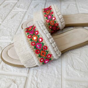Macrame Boho Chic Flache Hausschuhe Handgemacht Modell Bestickt