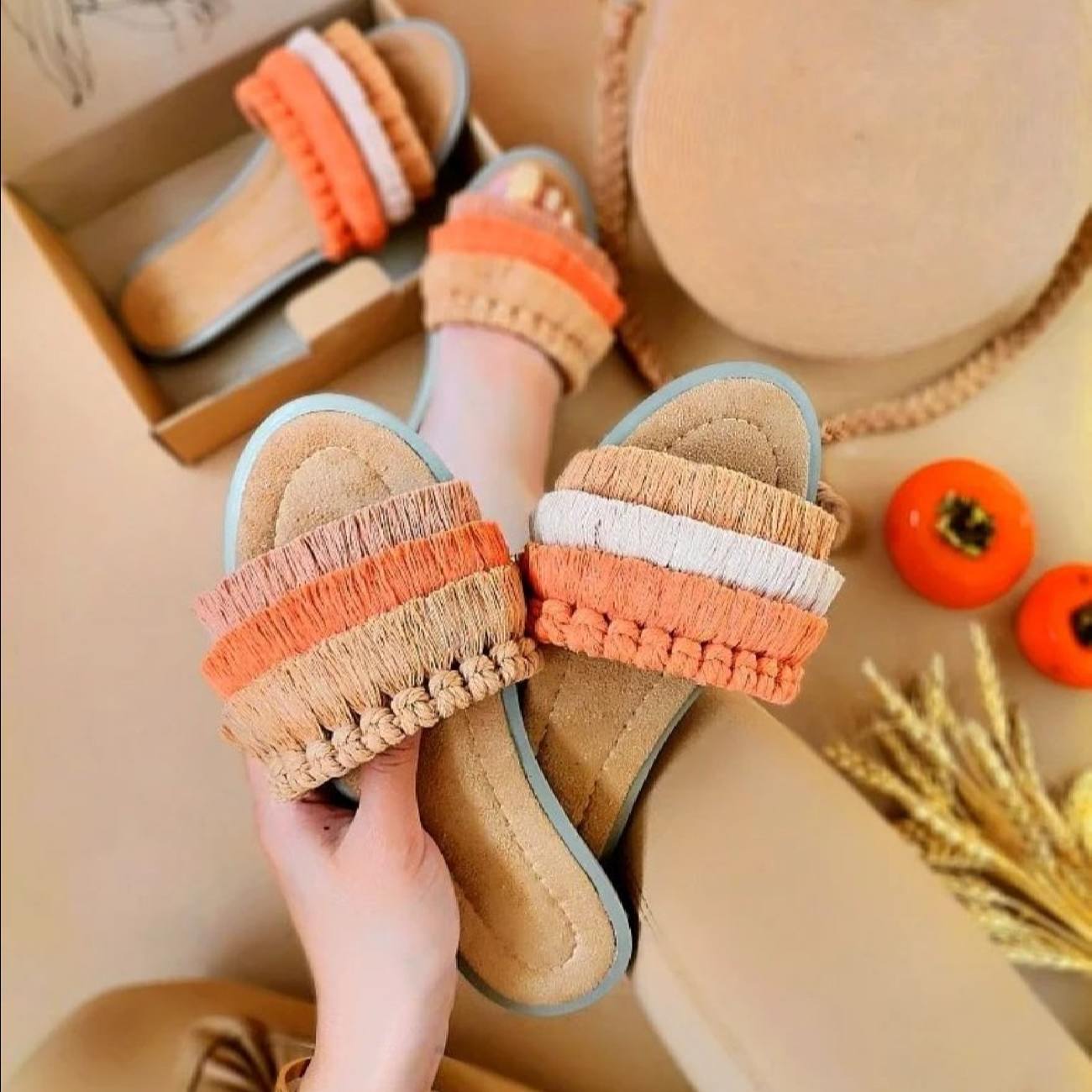 Macrame Boho Chic Flache Hausschuhe für Damen Modell Fall