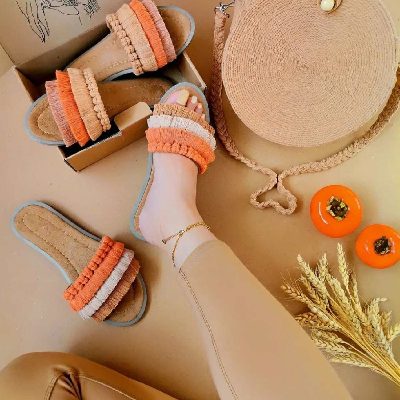 Macrame Boho Chic Flache Hausschuhe für Damen Modell Fall