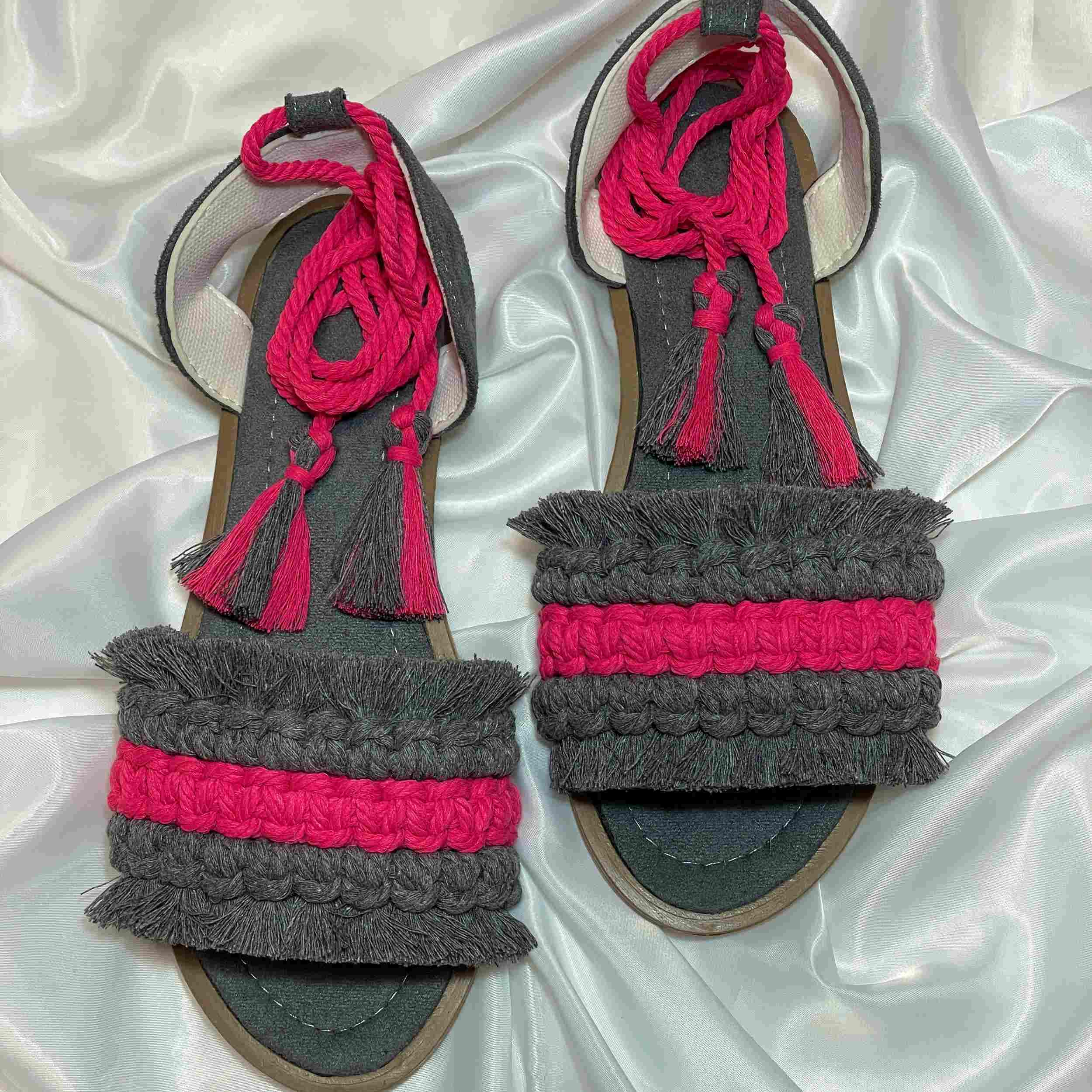 Macrame Slingback Flache Sandalen Handgemacht mit Boho-Design