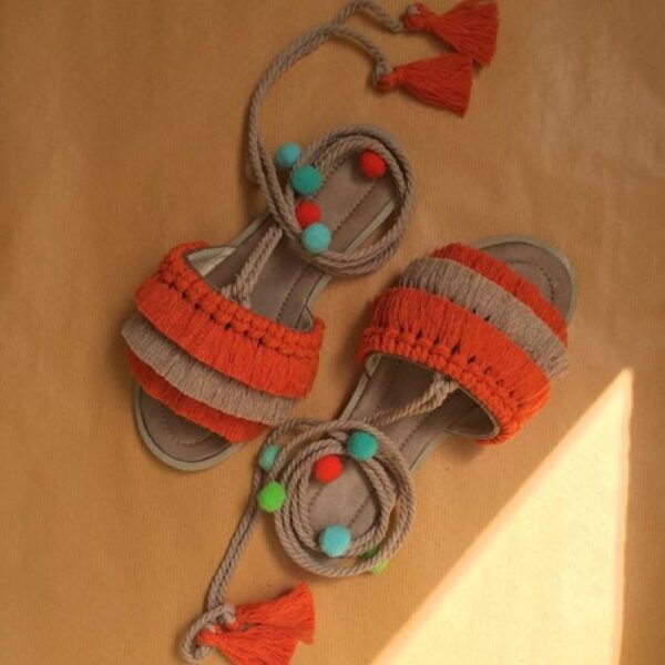 Macrame Slingback Sandalen Handgemacht Modell Orange
