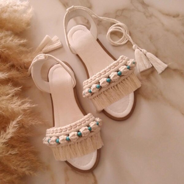 Macrame Slingback Sandalen Handgemacht Modell Turquoise