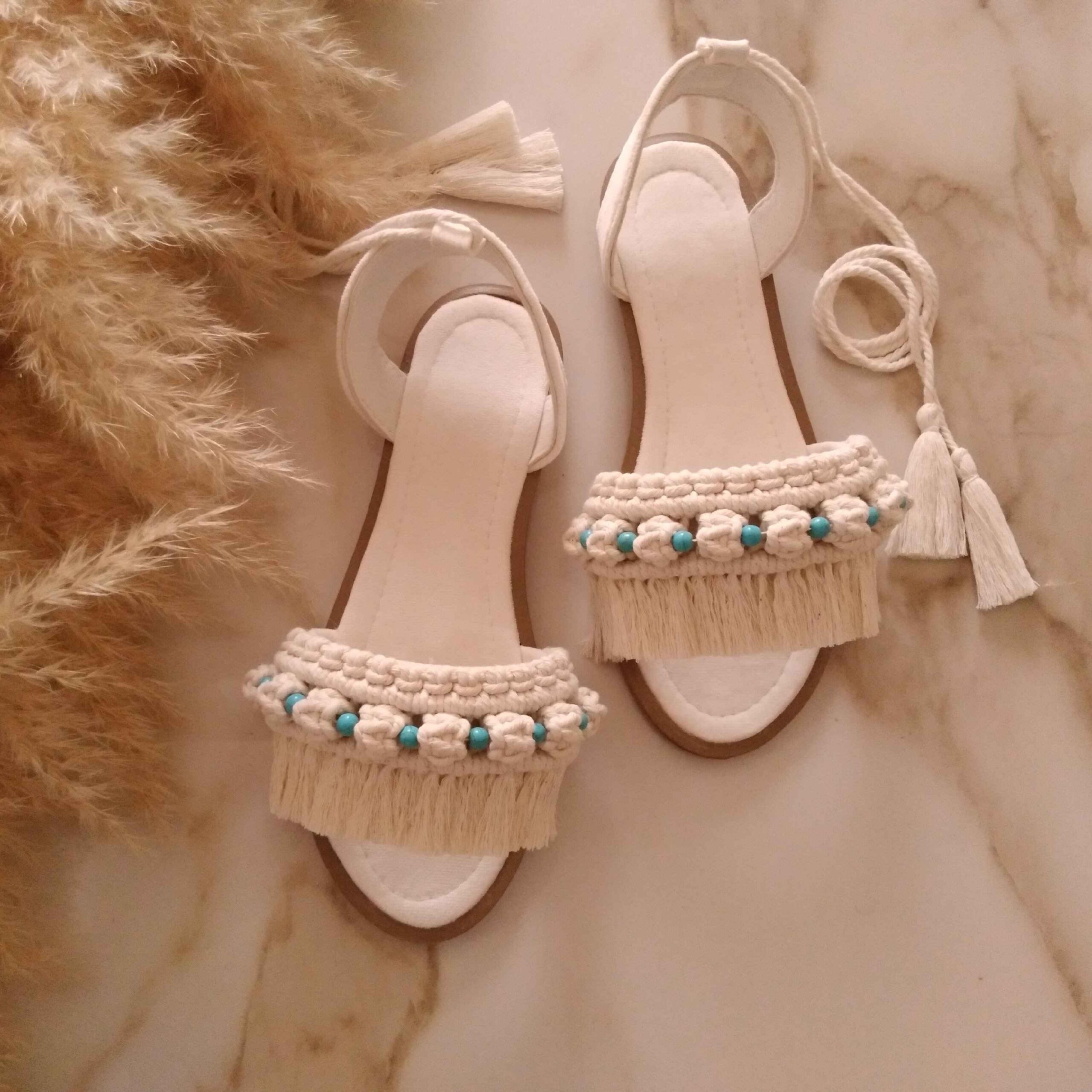 Macrame Slingback Sandalen Handgemacht Modell Turquoise