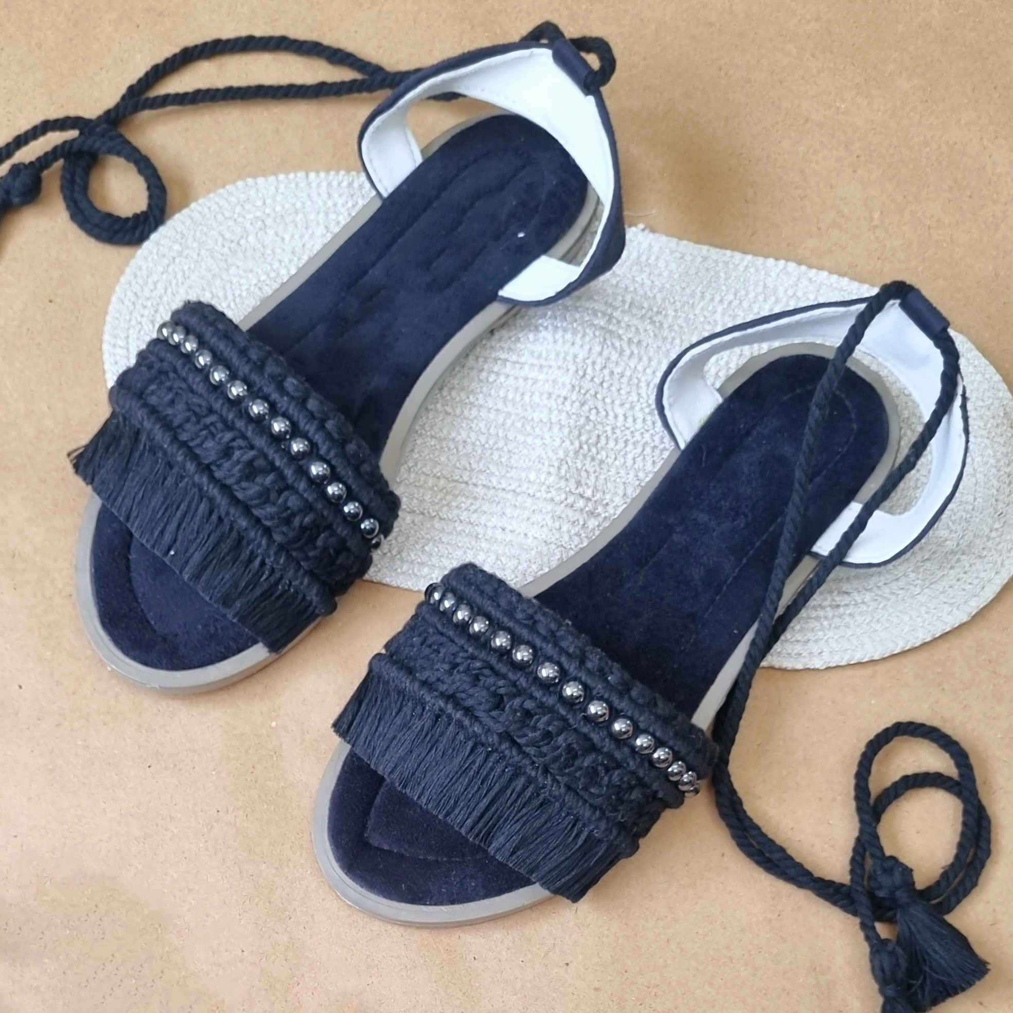 Macrame Slingback Sandalen Handgemacht für Damen