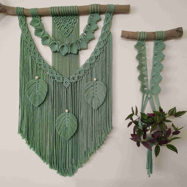 Makramee-Wandbehang & Pflanzenhalter-Set Wandteppich Kunst Boho