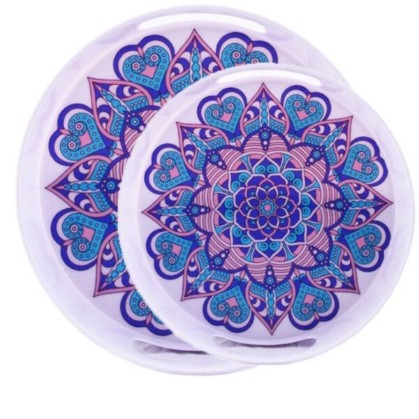 Rundes Melamin-Serviertablett im Mandala-Design, ideal zum Servieren von Speisen, Set von 2
