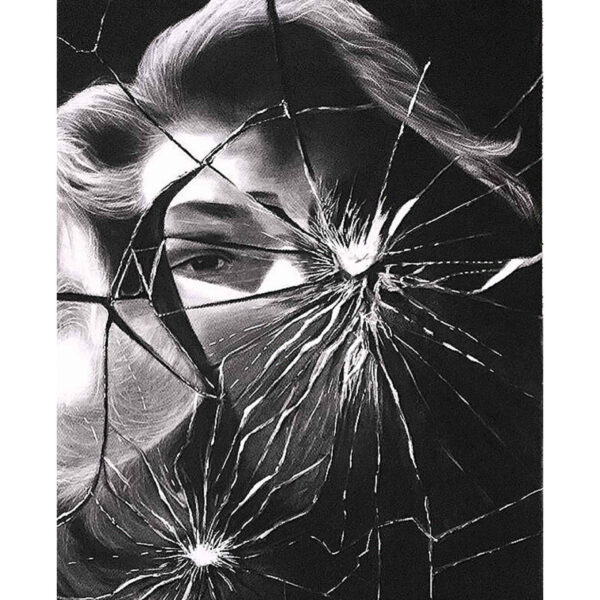 Original Tuschezeichnung mit zerbrochenem Spiegel Design auf Karton