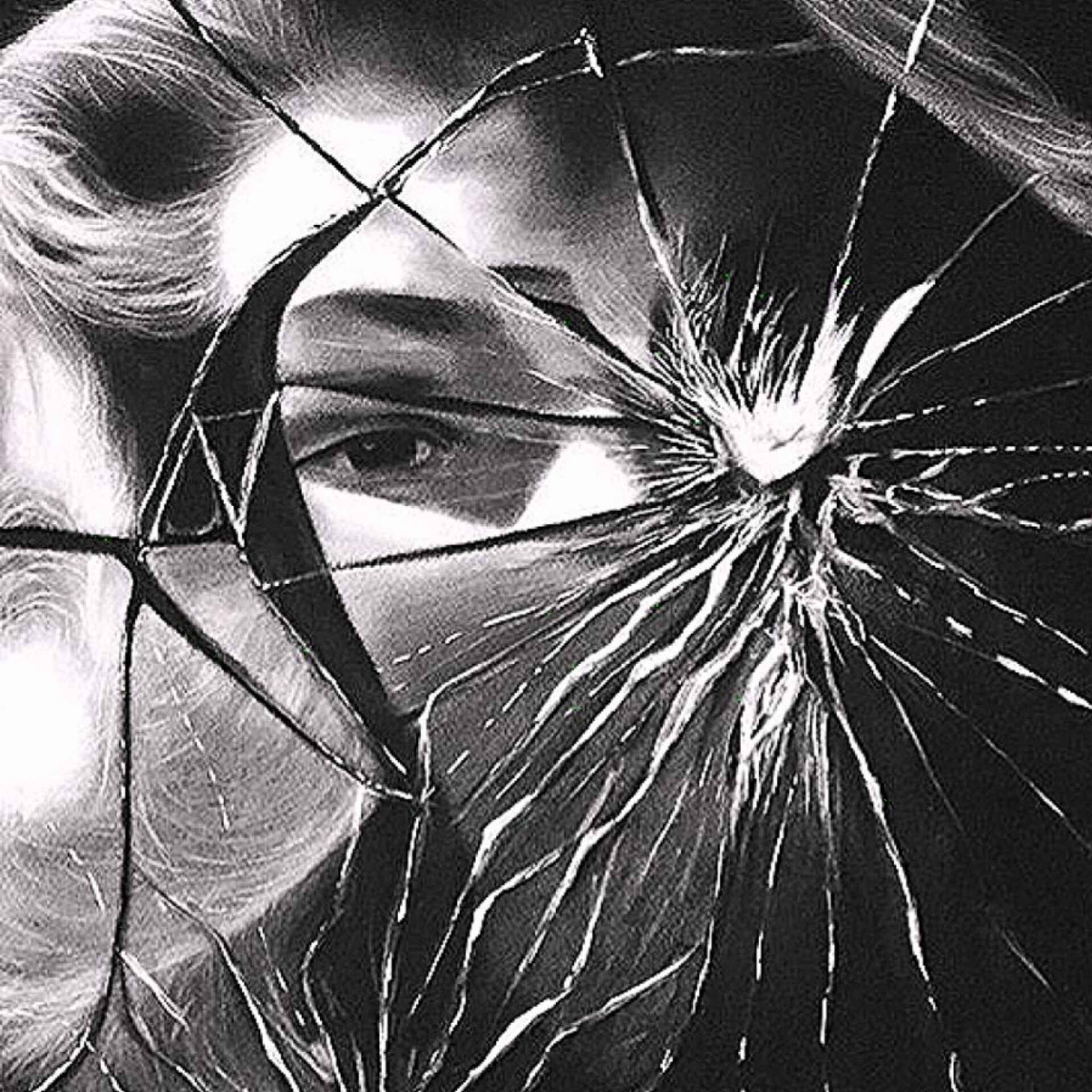 Original Tuschezeichnung mit zerbrochenem Spiegel Design auf Karton