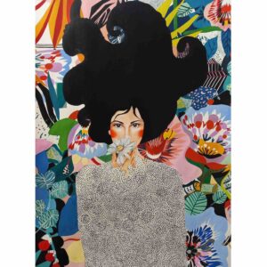 Original persische Buntstift- & Acrylzeichnung