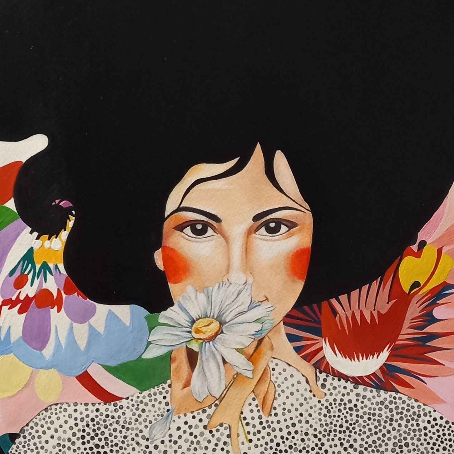 Original persische Buntstift- & Acrylzeichnung