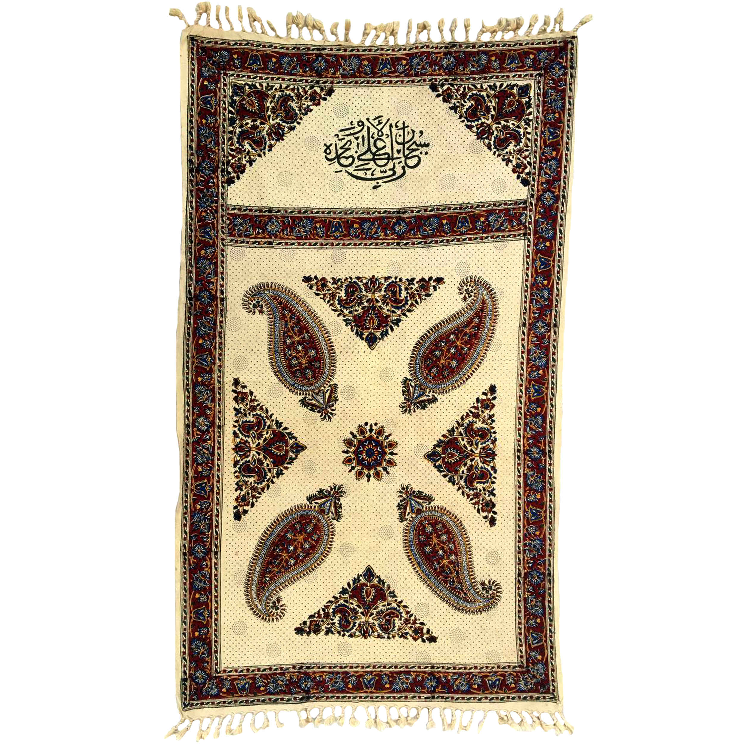 Persische Blockdruck-Kalamkari-Gebetsmatte Sajada mit Booteh-Paisley-Design