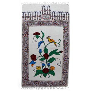 Persische Blockdruck-Gebetsmatte Kalamkari Janamaz Sajada Vögel & Blumen
