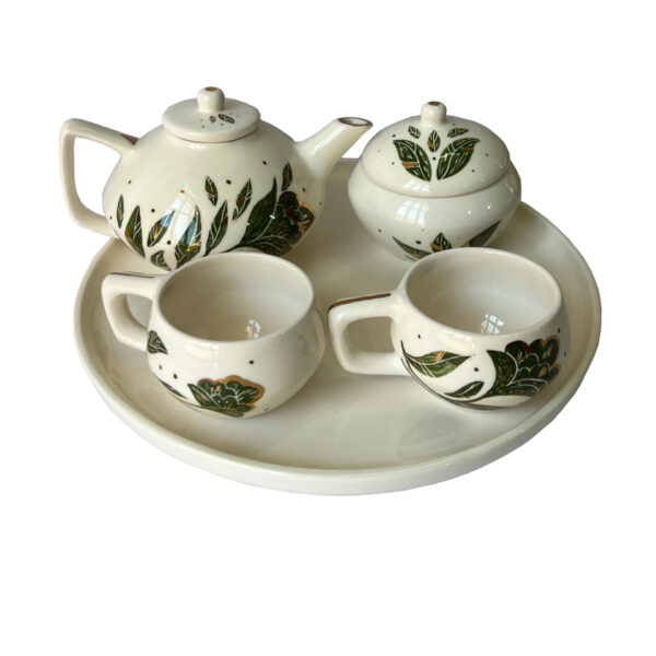 Viktorianisches Tee- und Kaffeeservice aus Keramik mit grünem Blumendesign