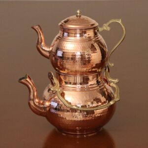 Persische Kupfer-Doppel-Teekanne robust & gehämmert Nano-beschichtet