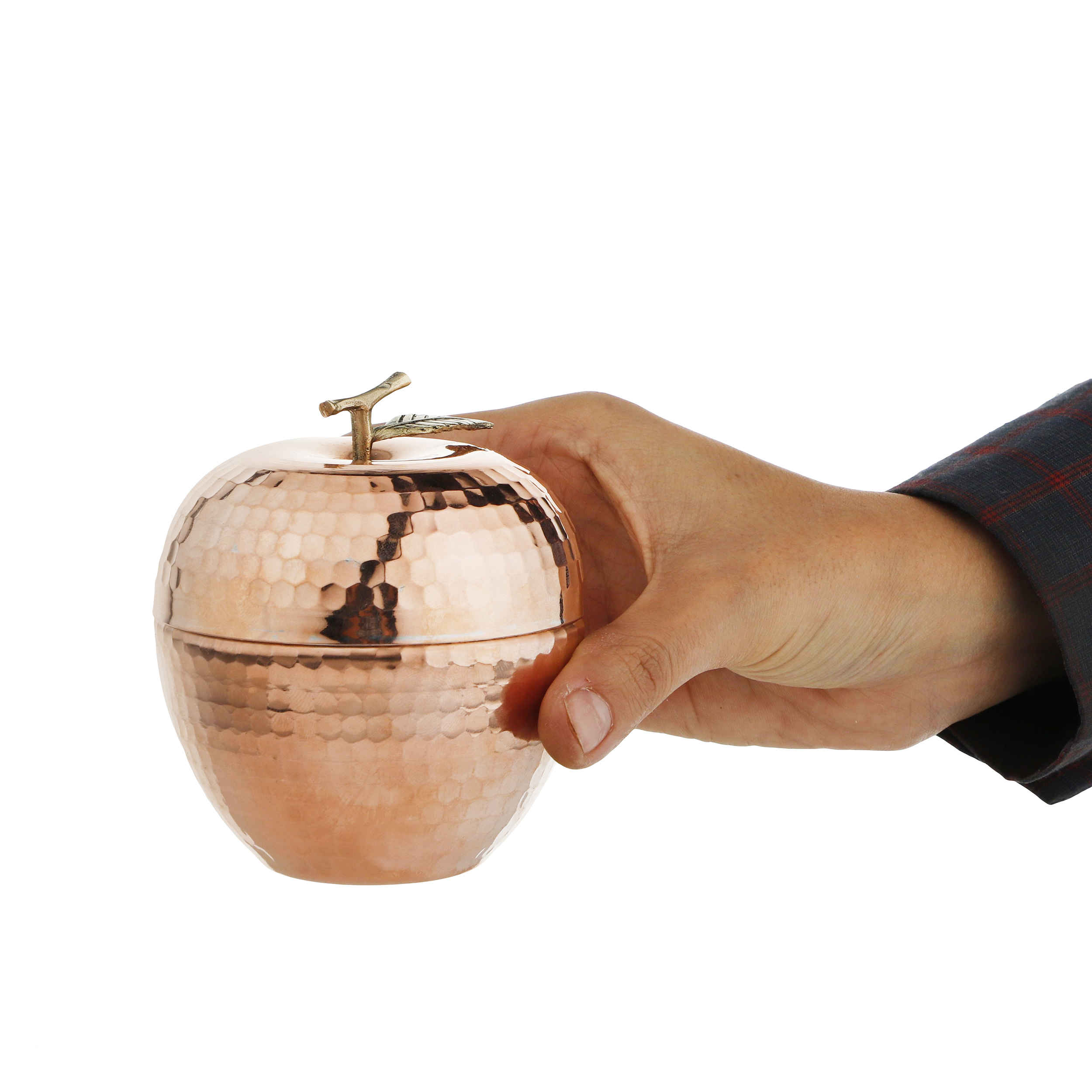 Handgefertigte persische Kupfer-Zuckerschale mit Deckel – Gehämmertes Apfel-Design