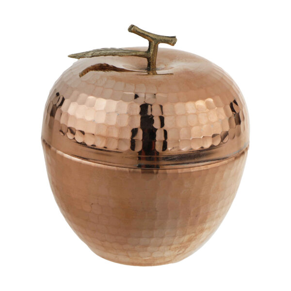 Handgefertigte persische Kupfer-Zuckerschale mit Deckel - Gehämmertes Apfel-Design