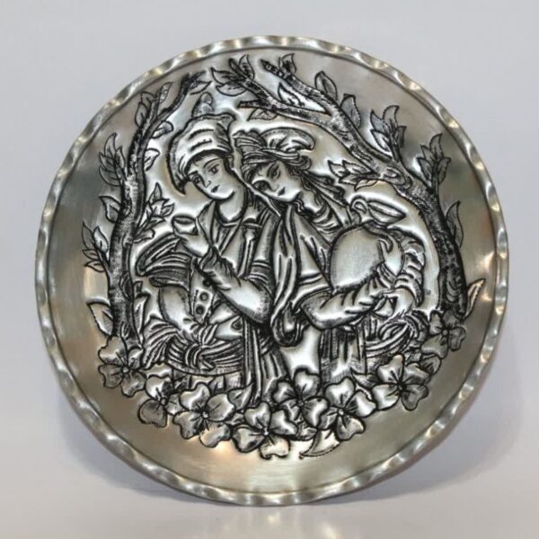 Persischer dekorativer Kupferteller handgraviert mit Layla & Majnun Design