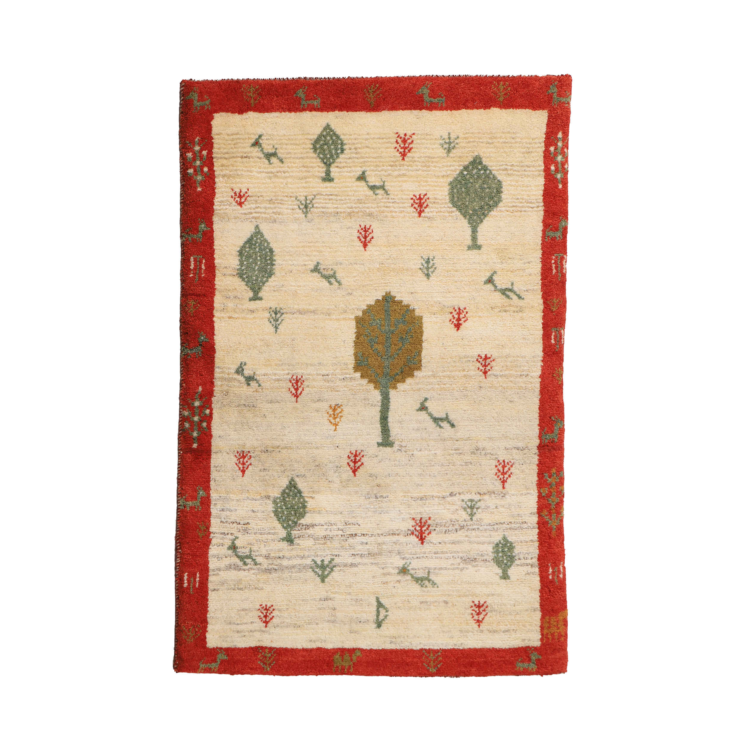 Original persischer Gabbeh-Wollteppich handgewebt in Fars mit Rand orange