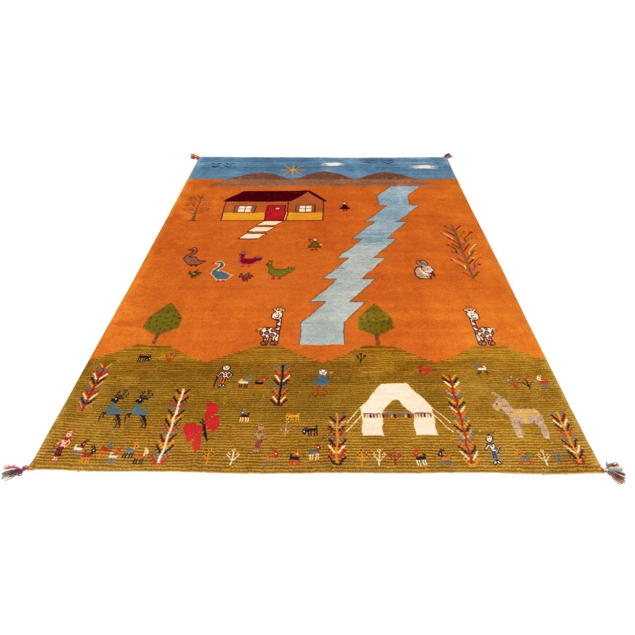 Echter persischer Gabbeh-Wollteppich handgewebt in Fars mit Rand schwarz