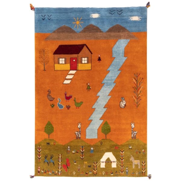 Echter persischer Gabbeh-Wollteppich handgewebt in Fars mit Rand schwarz