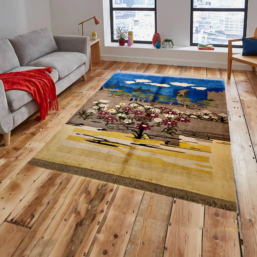 Authentischer echter persischer Gabbeh-Wollteppich handgewebt in Fars mit Rand orange