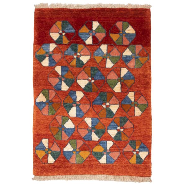 Original persischer Gabbeh-Wollteppich handgewebt in Fars mit Rand orange