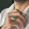 Persischer Grüner Smaragd Silberring für Herren, handgefertigt AM_4742
